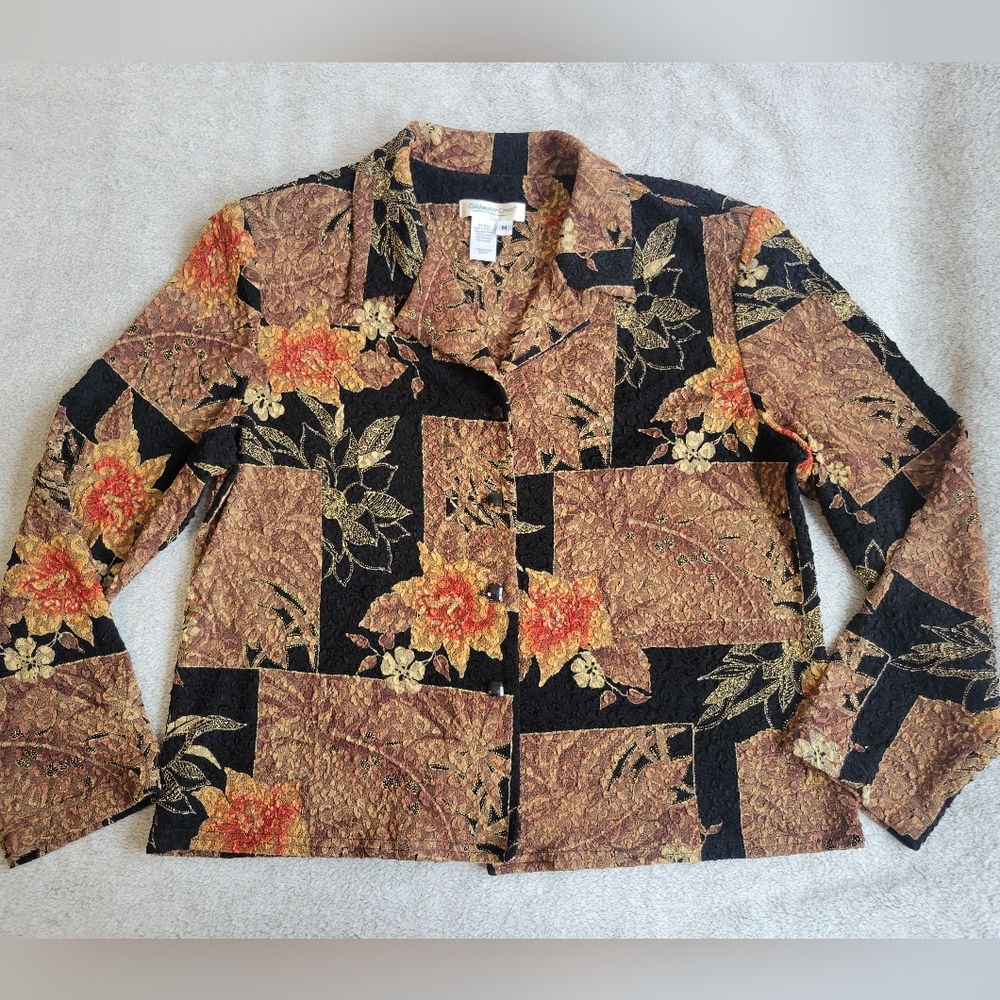 Coldwater Creek Black and Brown Floral Blazer Size M